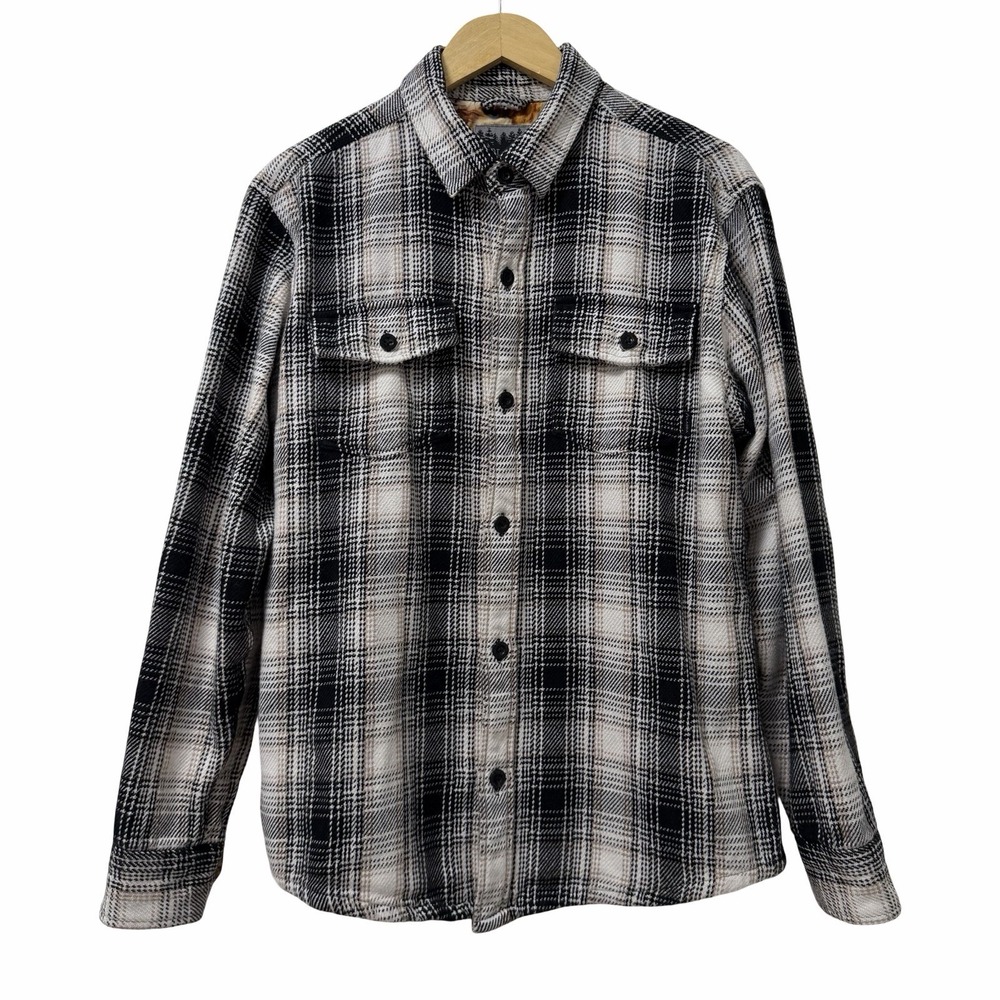 Pladra Plaid Button Up Flannel Shirt Mens Size L Black White Hunting Wildlife